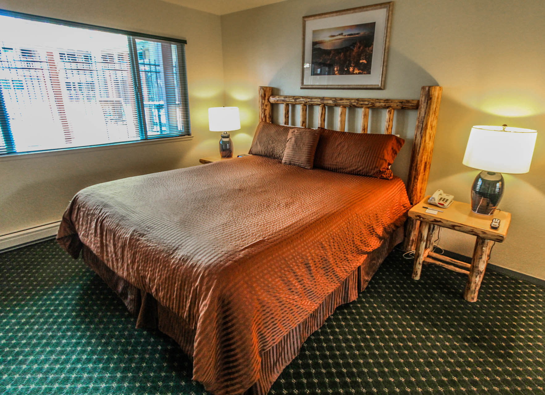 A spacious bedroom at VRI's The Lodge at Lake Tahoe in California.